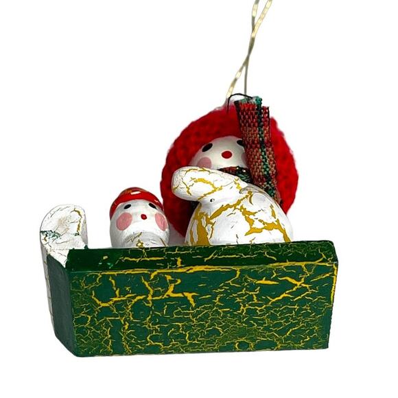 Vintage Wooden Snowmen Sledding Christmas Ornament - Picture 5 of 10